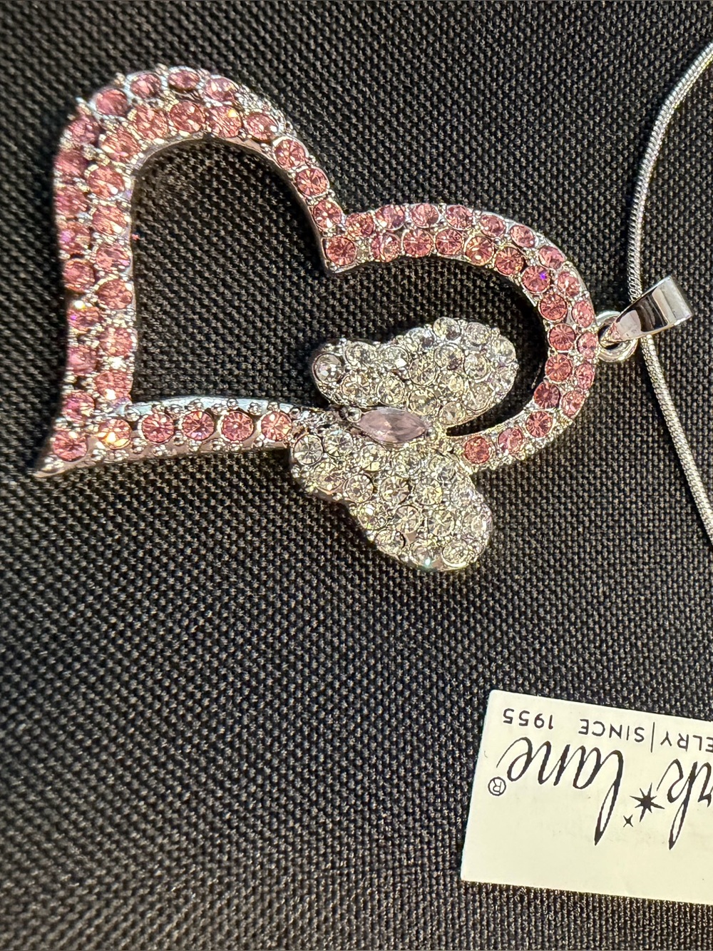 Park Lane Pink Crystal Heart & Butterfly Necklace